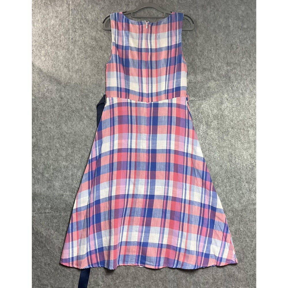 Joules Dress Womens 8 Pink Blue Plaid Sleeveless Tie Belt Midi Cottage New - Picture 5 of 14